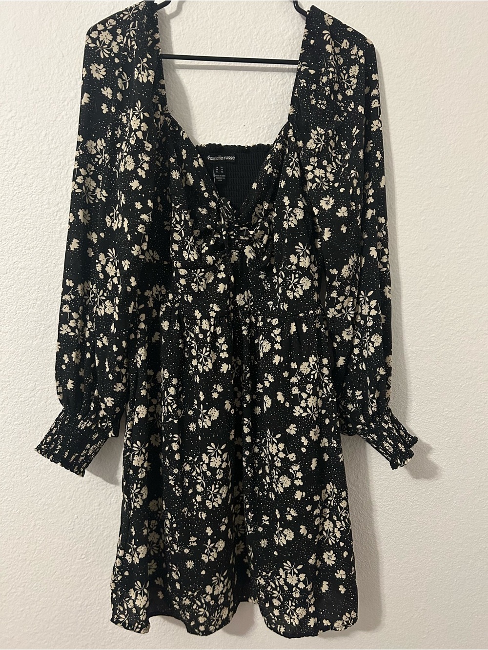 Charlotte Russe Black and Cream Long Sleeve Floral Dress